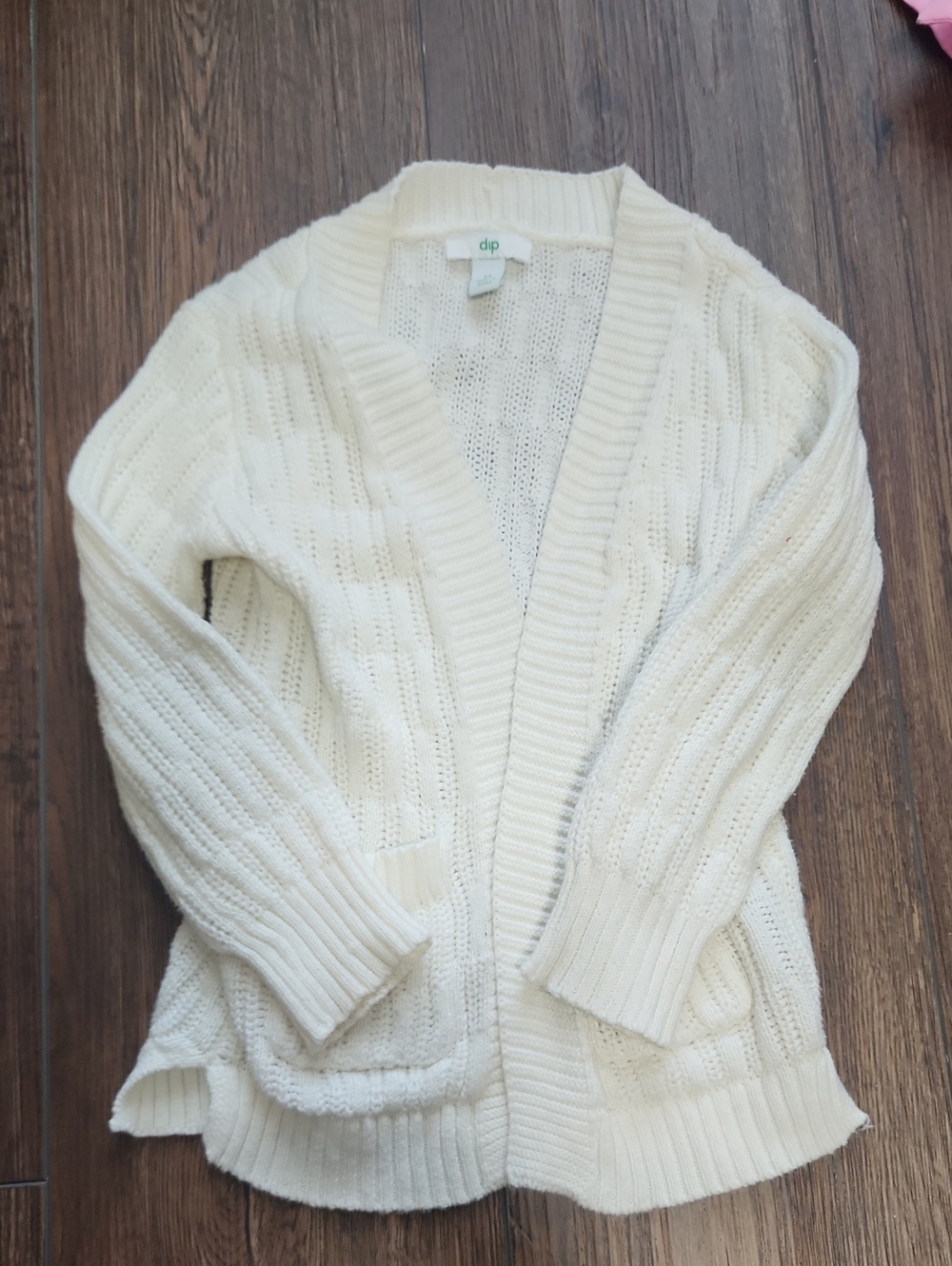 Cream Open-Front Knit Cardigan Sweater
